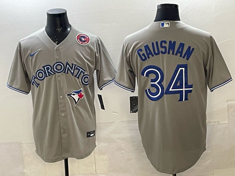 Men 2025 Nike Toronto Blue Jays #34 Gausman Grey Game MLB Jersey 05
